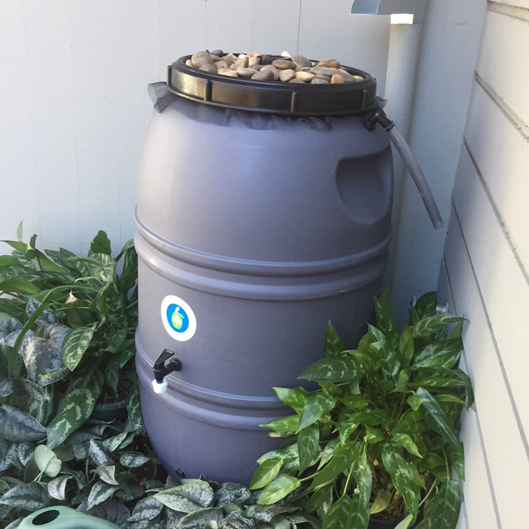 GreatAmericanRainBarrel Plastic Drainable Dual Overflow Rain Barrel